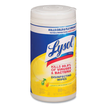 LYSOL® Brand Disinfecting Wipes, 7 X 7.25, Lemon And Lime Blossom, 80 Wipes-canister freeshipping - TVN Wholesale